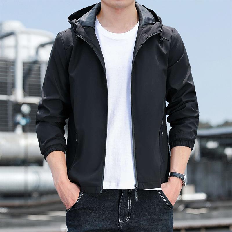 Men's Thin Autumn and Winter New Men's Korean Style Slim Hooded Solid Color Youth Casual Top Jacket