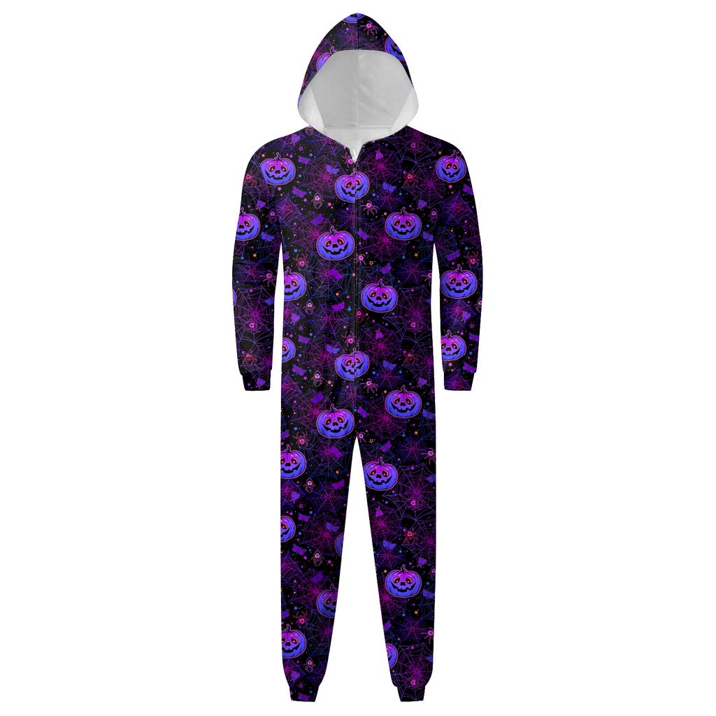Halloween Printed Family Matching Hooded Long Sleeved Zippered Hooded Jumpsuit Set