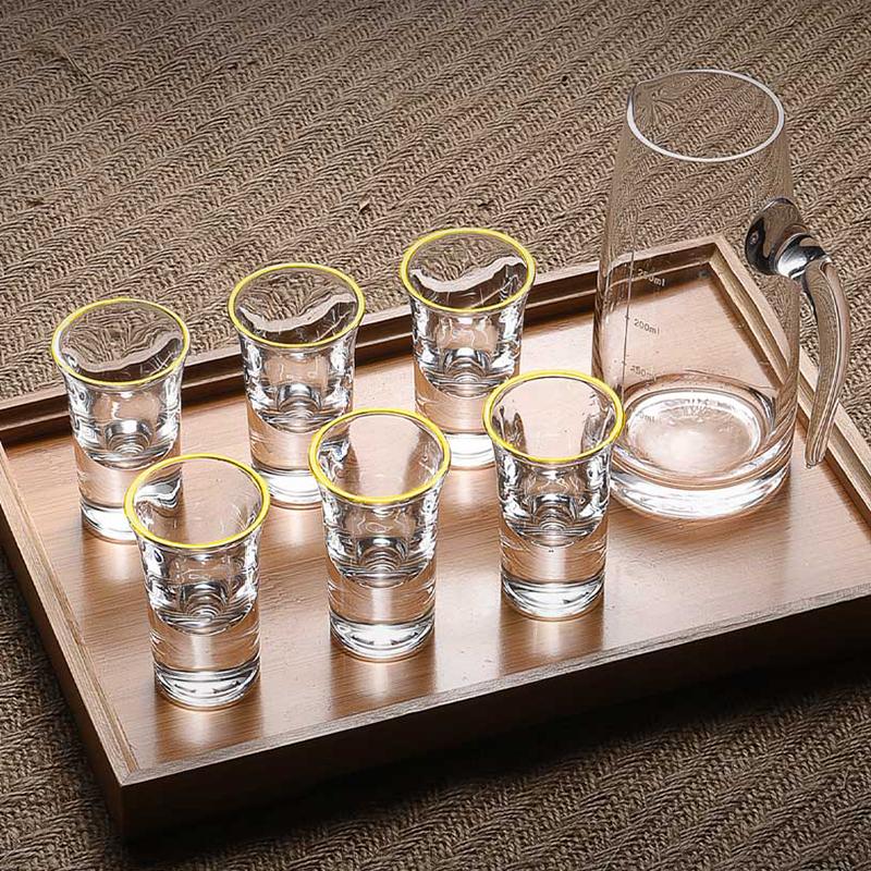 6/5/4/3/2/1 Stück Schnapsglas-Set 25 ml Spirituosengläser Mini-Weinglas Glas Vergoldeter Rand Glas Weindispenser Goldener Rand Kreatives Glas