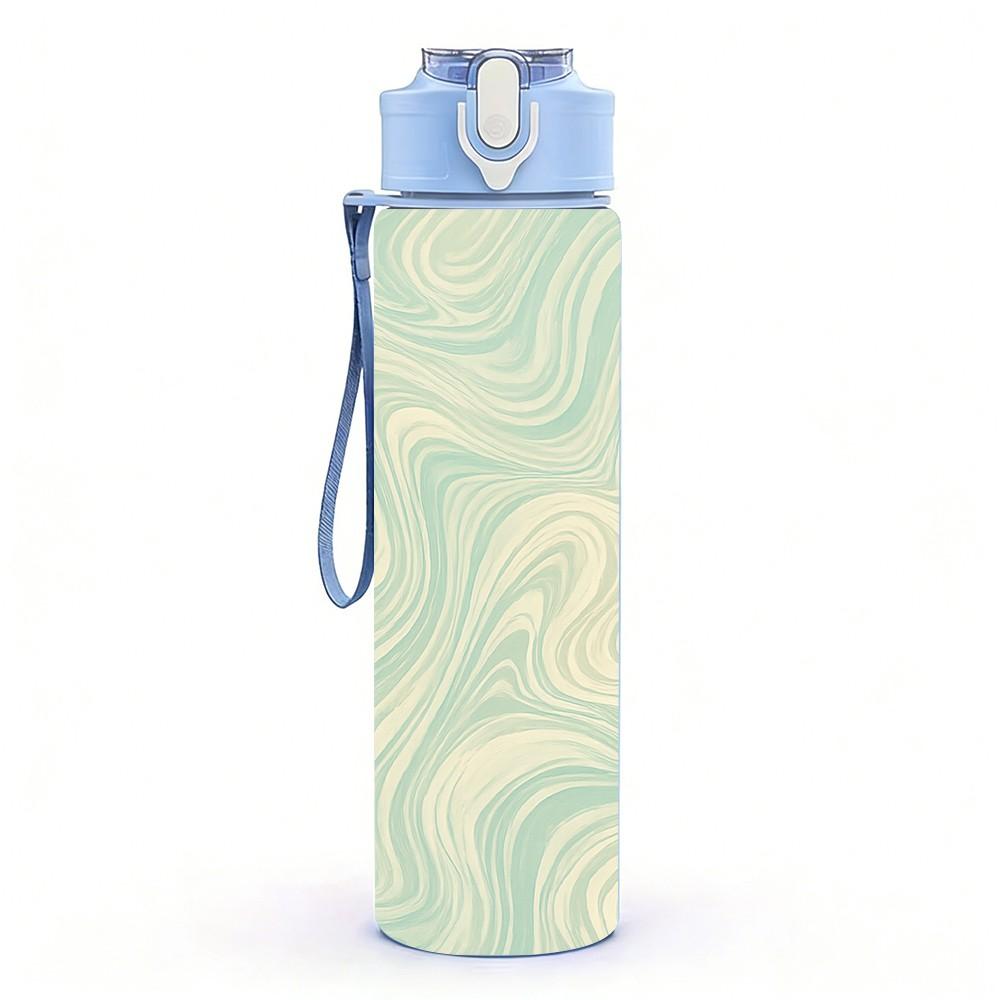 1PC Light Mint Swirl Marble Texture Print 750ml Color Plastic Sports Water Bottle Leakproof Flip Straw Lid Suitable for Sports Office Home Use