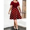 Women's Fashionable And Trendy Round Neck Short Sleeved Waist Print Dress In Plus Size