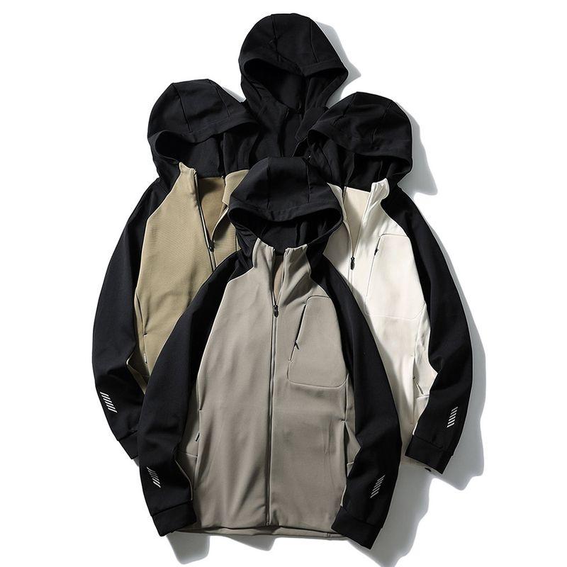 Retro Outdoor Contrast Color Patchwork Knit cardigan Sports Outerwear Men's Autumn and Winter Hood Jacket Foreign Trade Men's Clothing Trench coat