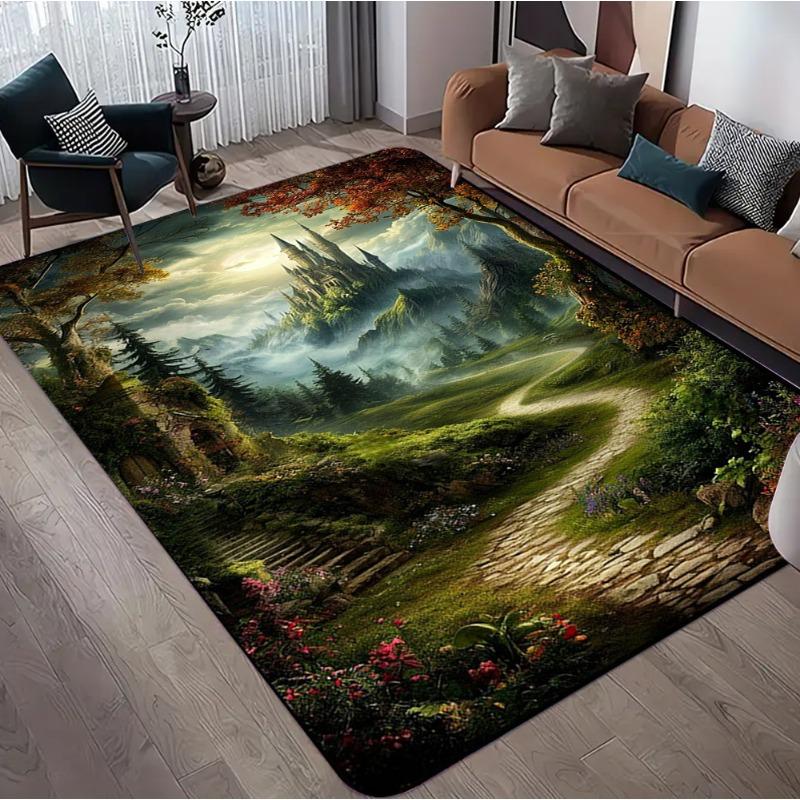 3D Optical Illusion Forest Print Carpet Green Tree Road Nature Pattern Home Decor Rug Soft Non-slip Mat for Living Room Bedroom