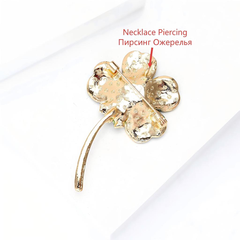 Classic Enamel Four Leaf Clover Brooches for Women Rhinestone Plant Pins Keychain Event Party New Year Gifts Jewelry Accessories