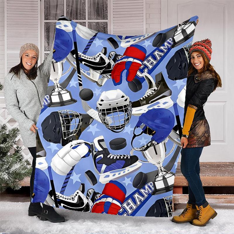 Ice Hockey Theme Printed Blanket - Perfect for Couch, Bed, Travel & Outdoor Use | Machine Washable, Cozy & Durable.