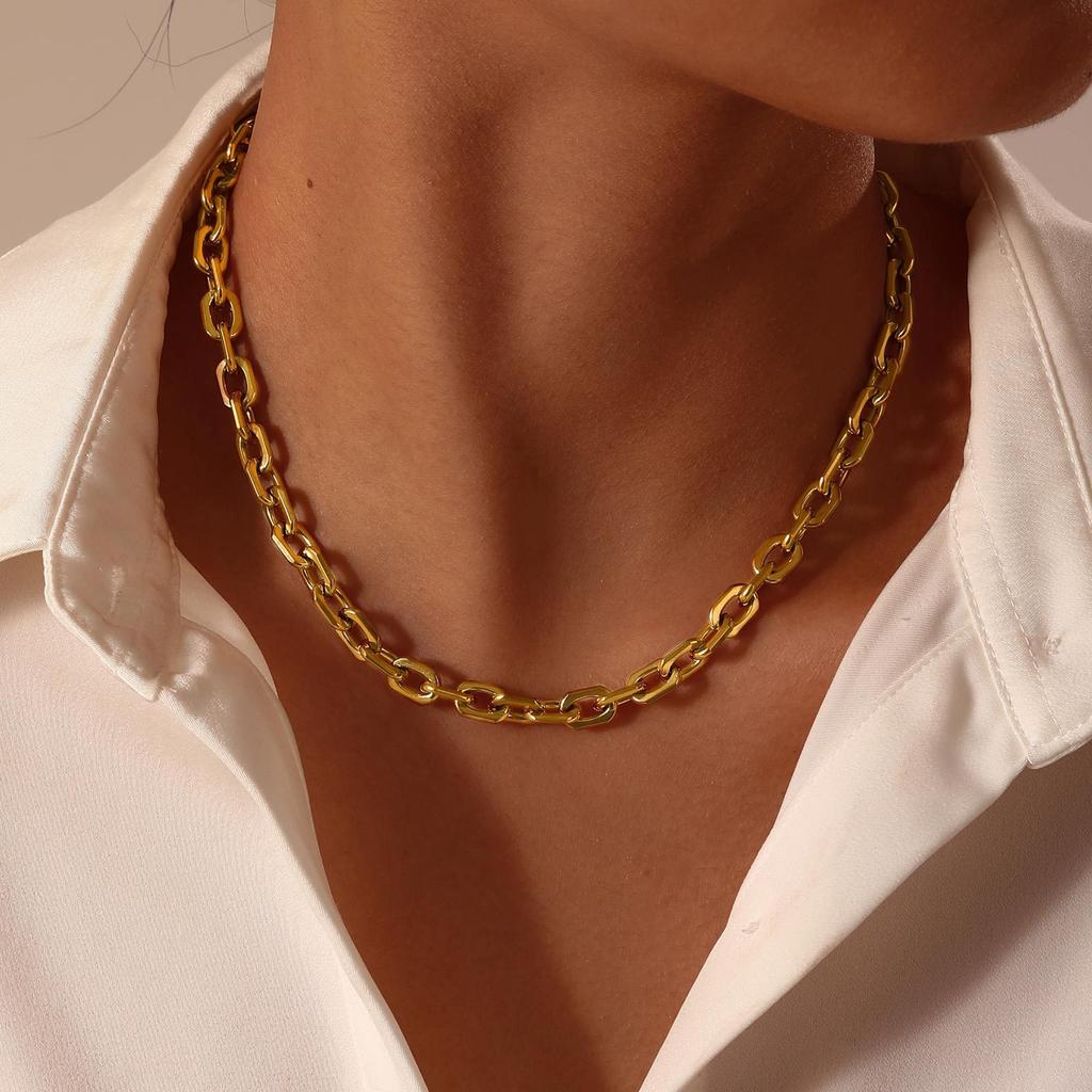 Collane Moda Acciaio Inossidabile Catena Fatta a Mano Collana Grossa Donna Oro 18K