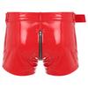 Mens Wet Look Boxer Shorts Waist Belt Double Zipper Openable Crotch Bulge Pouch Underwear Nightclub Sexy Nightwear