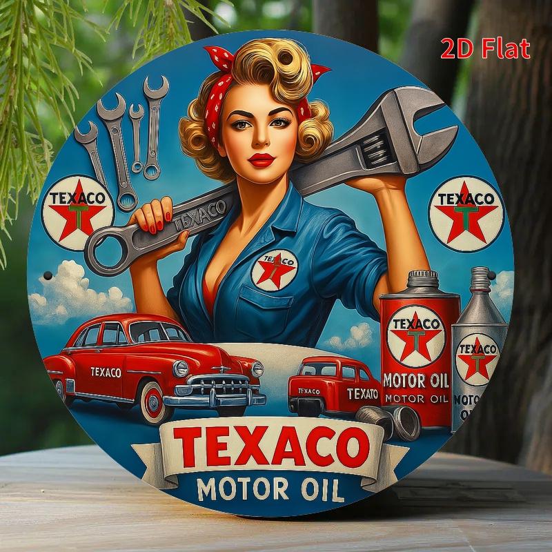 

Texaco Pin-Up Mechanic Sign. 7.8x7.8 inch retro metal art for garage, home or office. чистый