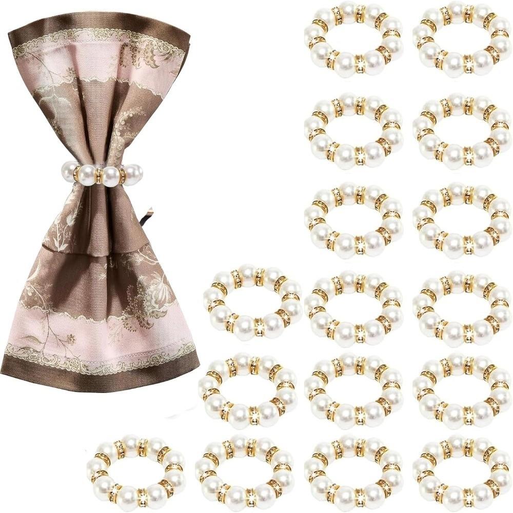 Luxury Beaded Texture Napkin Rings Holder Gold Pearl Ring Napkins Holder Elegant Elastic Napkin Ring Holder Table Decor