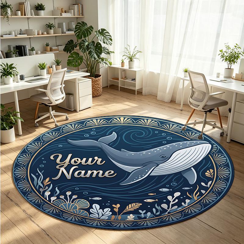 Ocean Sea (40) Theme Round Crystal Velvet Rug Custom Name Text Personalized Floor Mat Home Decor Non Slip Crystal Carpet