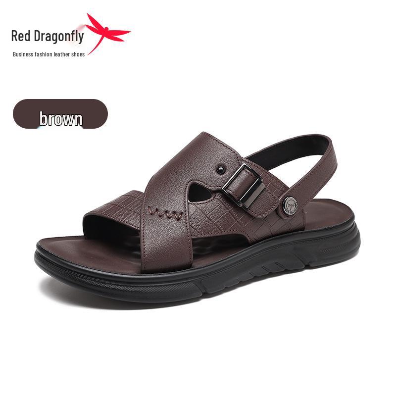 Red Dragonfly Men s Genuine Leather Anti-Odor Slip-Resistant Sandals - Soft Sole Summer Beach Slippers 38