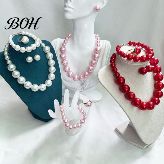 Faux Pearl Jewelry 3Pcs/Set Imitation Pearls Set, Adjustable Length Choker Necklace with Ear Studs Gift And Bracelet, Set for Weddings Banquets