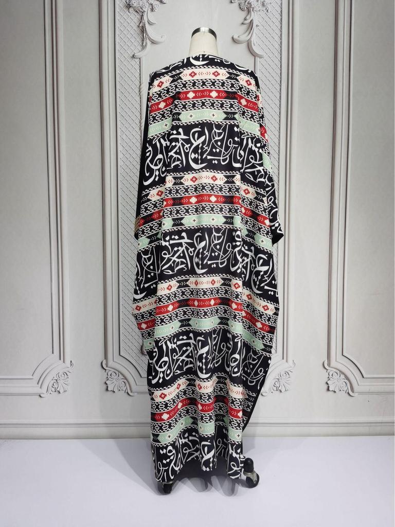 Plus Size Women's Traditional Arabic Digital Print Abaya Dress