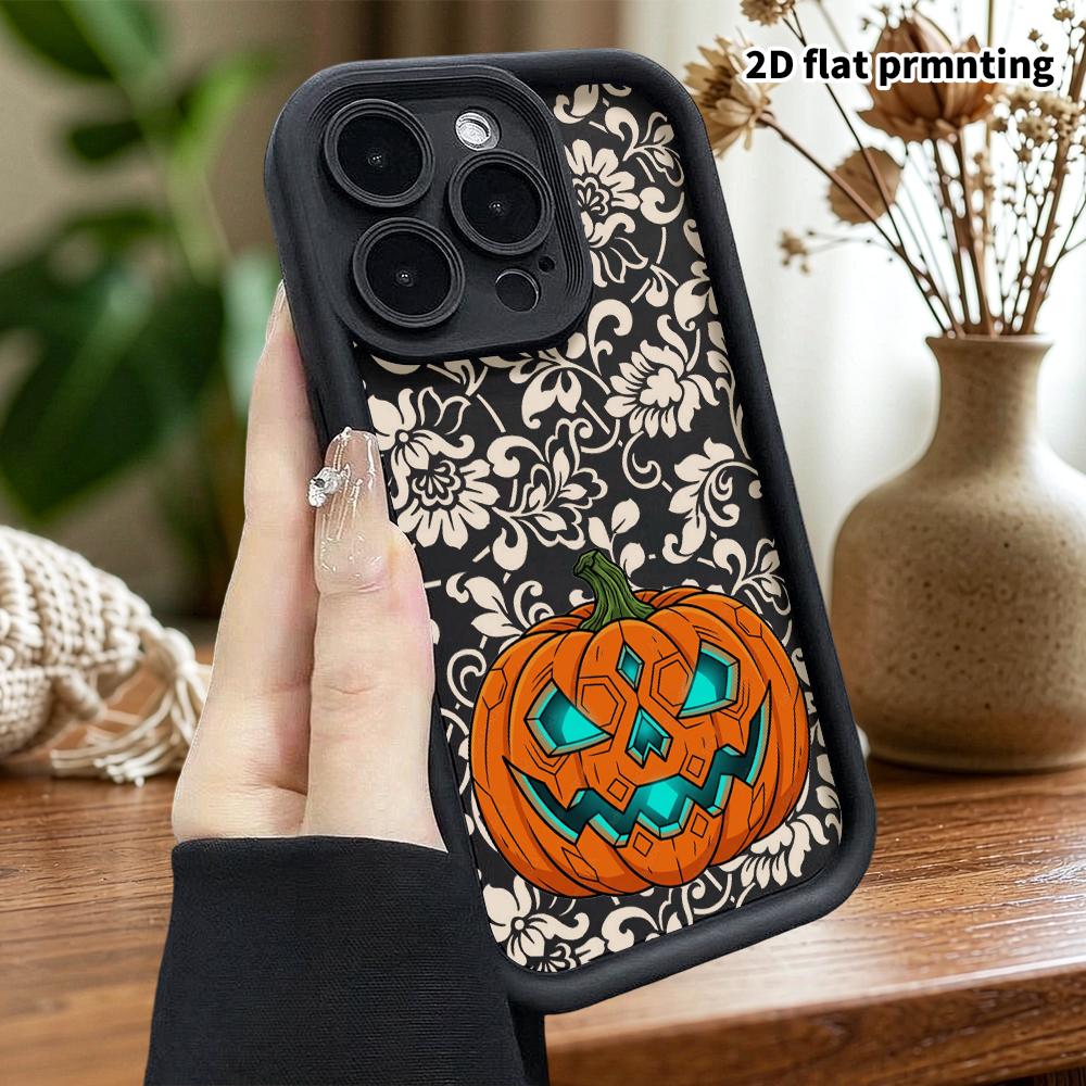 Phone Case: 2D Flat Design Suitable for iPhone 18 17 16 15 14 13 Pro Protective Case, Unisex, Pumpkin Lamp, Christmas and Halloween Gift