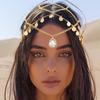 Fashey Boho Sequins Head Chain Gold Mesh Headpiece Cap Wedding Hair Accessories for Women