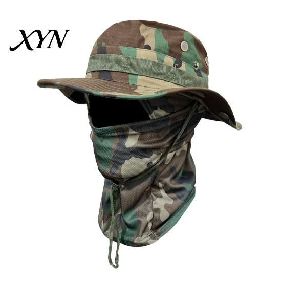Quick-drying Hat Camouflage Sun with Balaclava Face Mask, UV Protection Men Wide Brim Hat, Breathable Bucket for Outdoor Fishing Hiking Cycling