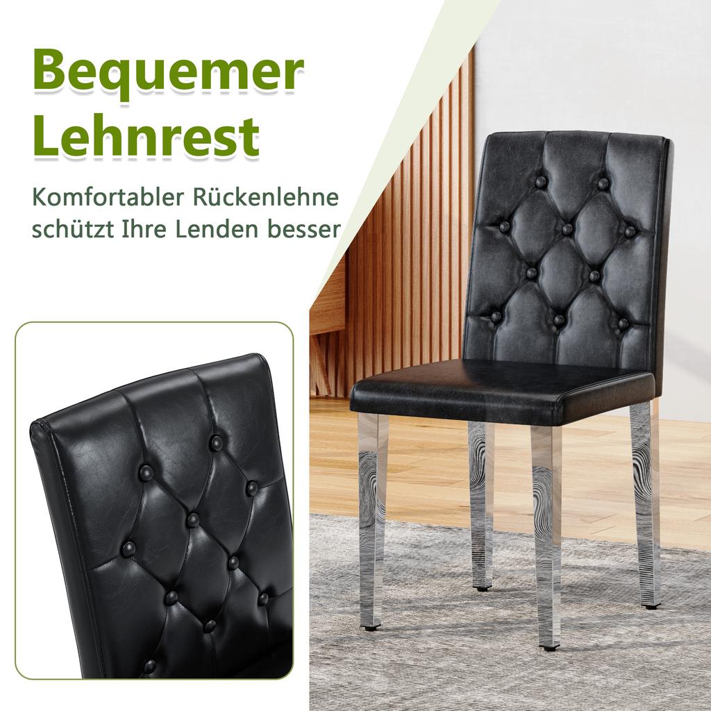 Set of 4 Dining Chairs In Black with High-Gloss Silver – Light Luxury, Silver-Colored Metal Legs for Versatile Combination Options