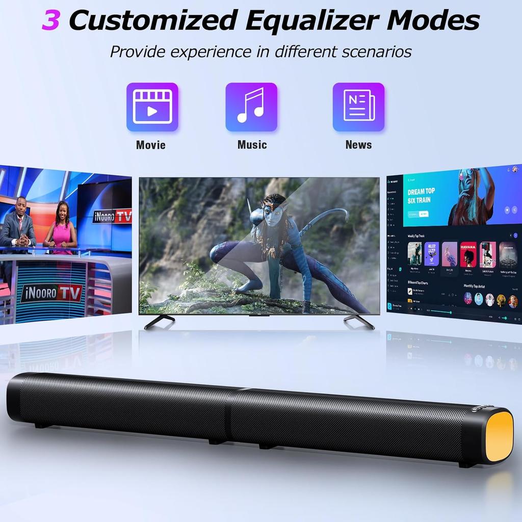 100W Sound Bar for Smart TV with 3 RGB Lights Modes, Bluetooth 5.3 ARC/Opt/AUX Connect Detachable 2-in-1 Speaker3 Equalizer Modes