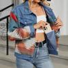Women's Fashion Casual Colorblock Denim Jacket Cropped Top