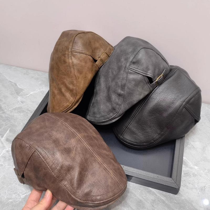 Blogger New Pu Leather Forward Hat Children Autumn and Winter Internet Celebrity Casual Beret Reverse Duck Hat Men