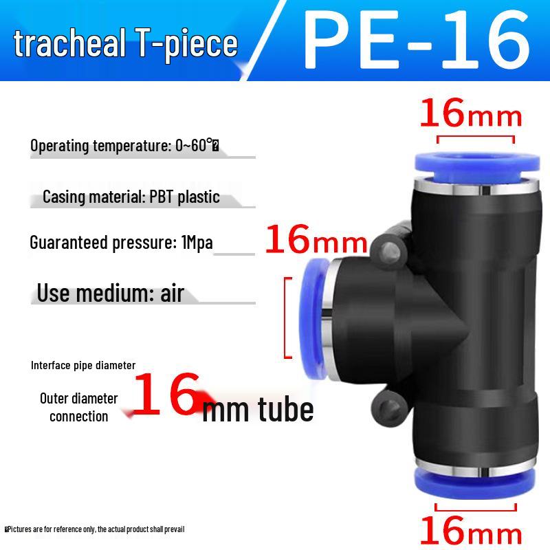 Pneumatic Air Tube Quick Connector PE8 Straight Tee with Reducing Blue Cap PEG8-6/10.