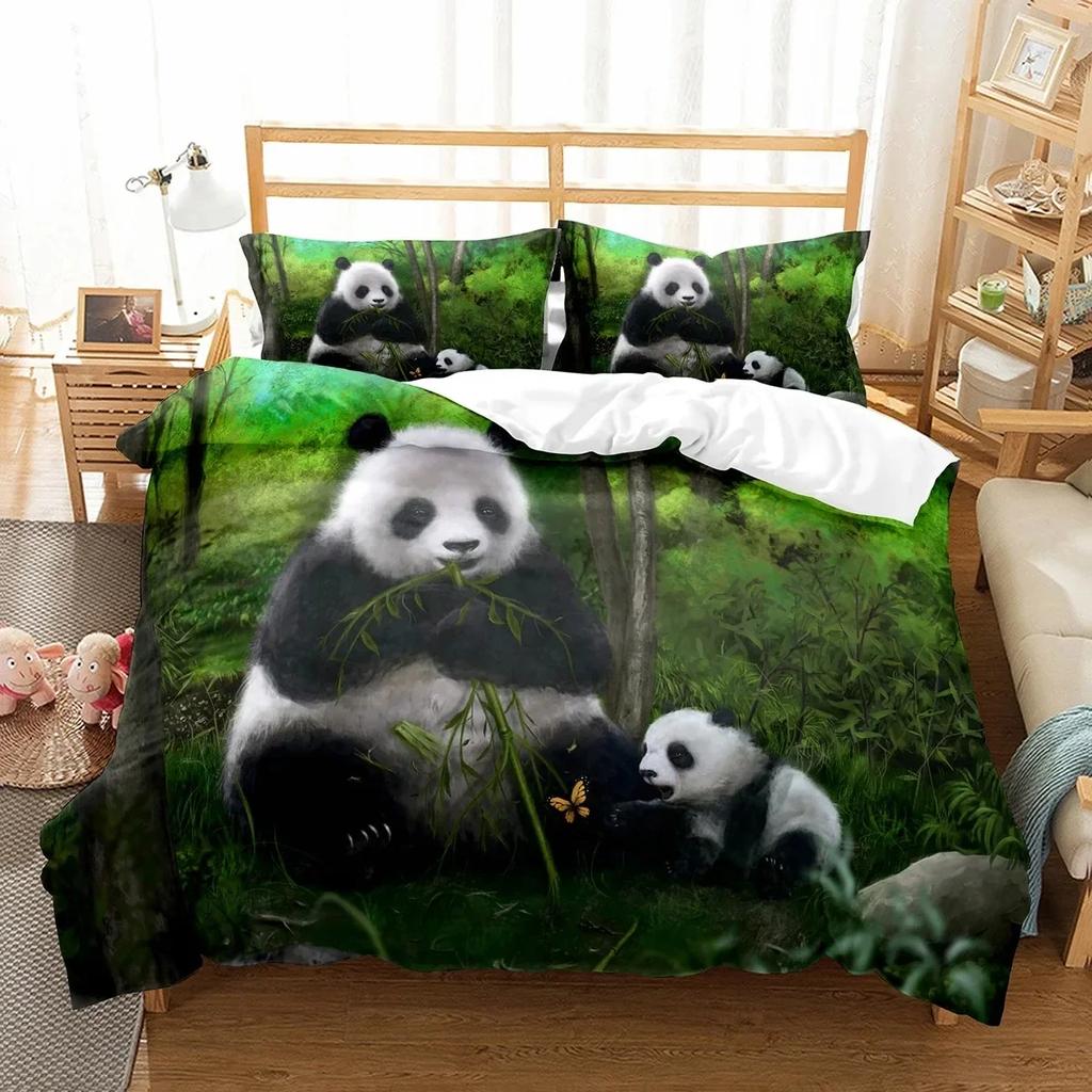 Panda Cute Wild Animals Comfortable Duvet Quilt Cover Pillowcase Bedding Set Children Bedroom Decoration Home Textile