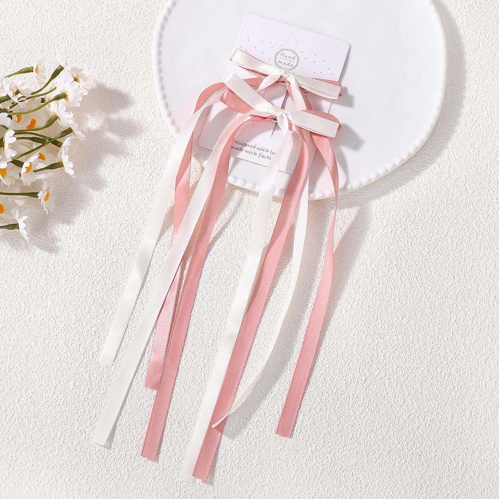 2pcs Elegant Double Layer Ribbon Bowknot Hair Clip for Girl Boutique Headwear Hairgripes Long Tassel Ponytail Hair Accessories
