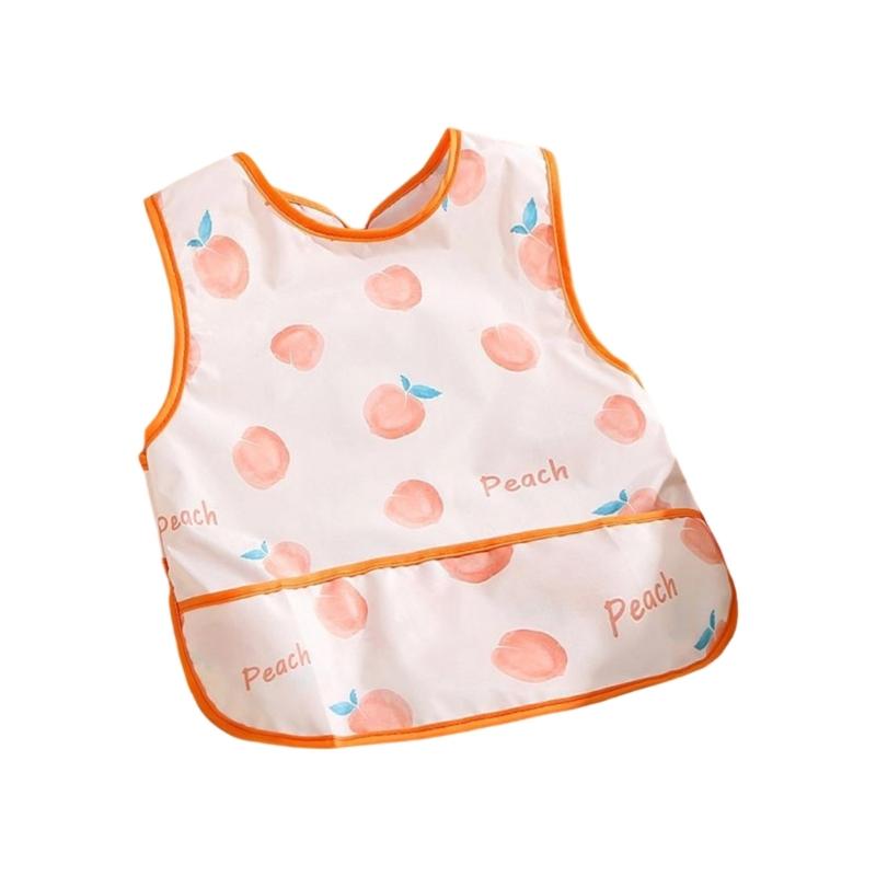 Absorbent Baby Weaning Bib with Food Catcher Pocket for Convenient Eating Machine Washable Reversible Feeding Apron