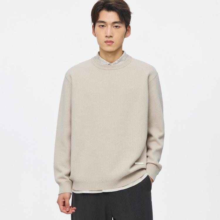 WOOG2005 Men s Black Two-Piece Fake Collar Knit Sweater - Autumn/Winter 2025 Casual Style M абрикосовый
