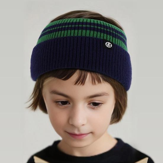 Kids Knitted Headband Wide Edge Elastic Ear Protection Warm Striped Contrast Design Ponytail Opening Headband