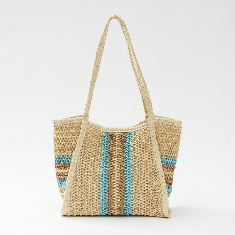 

New Women Woven Shoulder Bag Large Capacity Tote Bag Casual Beach Vacation Bag Fashion Commute Bag For Daily Life Travel синий