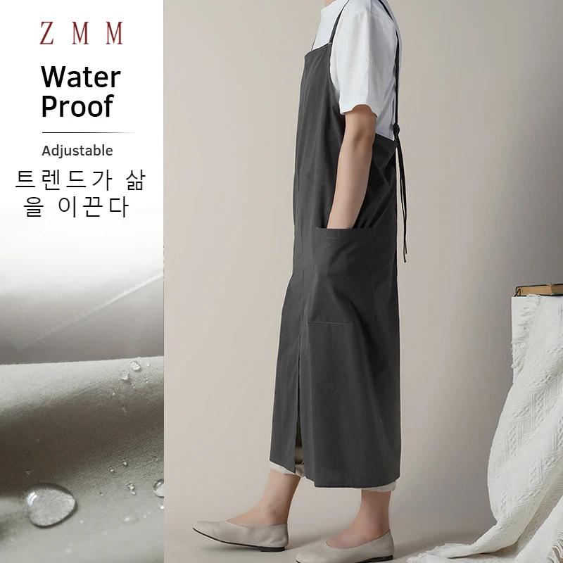 Waterproof Cotton Linen Apron, Floral Kitchen Apron, Gardening Florist Baking Coffee Shop Work Clothes, Korean Version