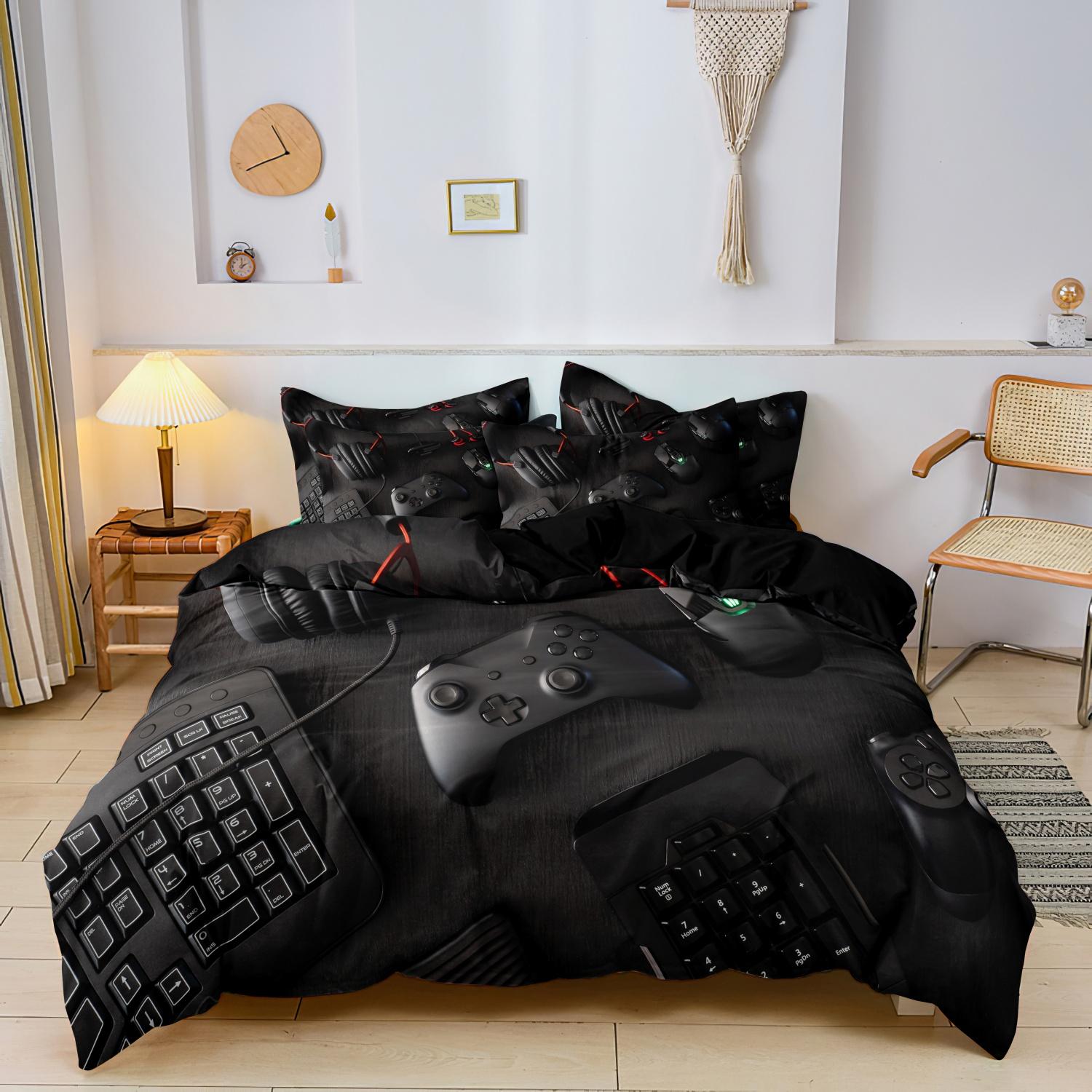 

Comforter 3Pcs Video Game Controller Mouse Keyboard Headphone Pattern - Modern Fashionable Cool Gamepad Print Comforter (quilt)-EU Single(135*200cm)3pcs
