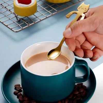 Linguriță pentru pisici Linguriță de cafea Ceașă suspendată din oțel inoxidabil Linguriță de ceai pentru amestecarea băuturii Drăguț în formă de pisică Milkshake Jam Linguriță Cadou pentru iubitorul de cafea