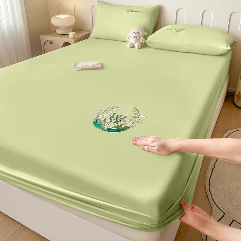 40 Long-staple Cotton Embroidered Single Fitted Sheet Home Hotel Simple Fitted Single Fitted Embroidered Fitted Sheet