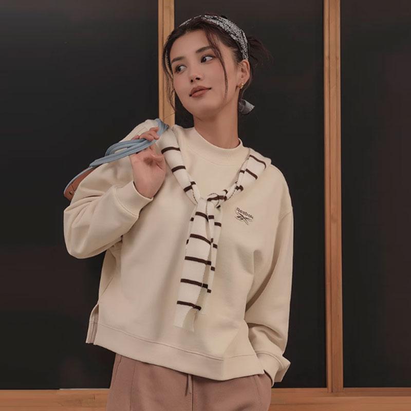 Reebok Minimalist Letter Print Casual Drop Shoulder Round Neck Sweatshirt Women Sweatshirt Off-White 23FRC306WGW2