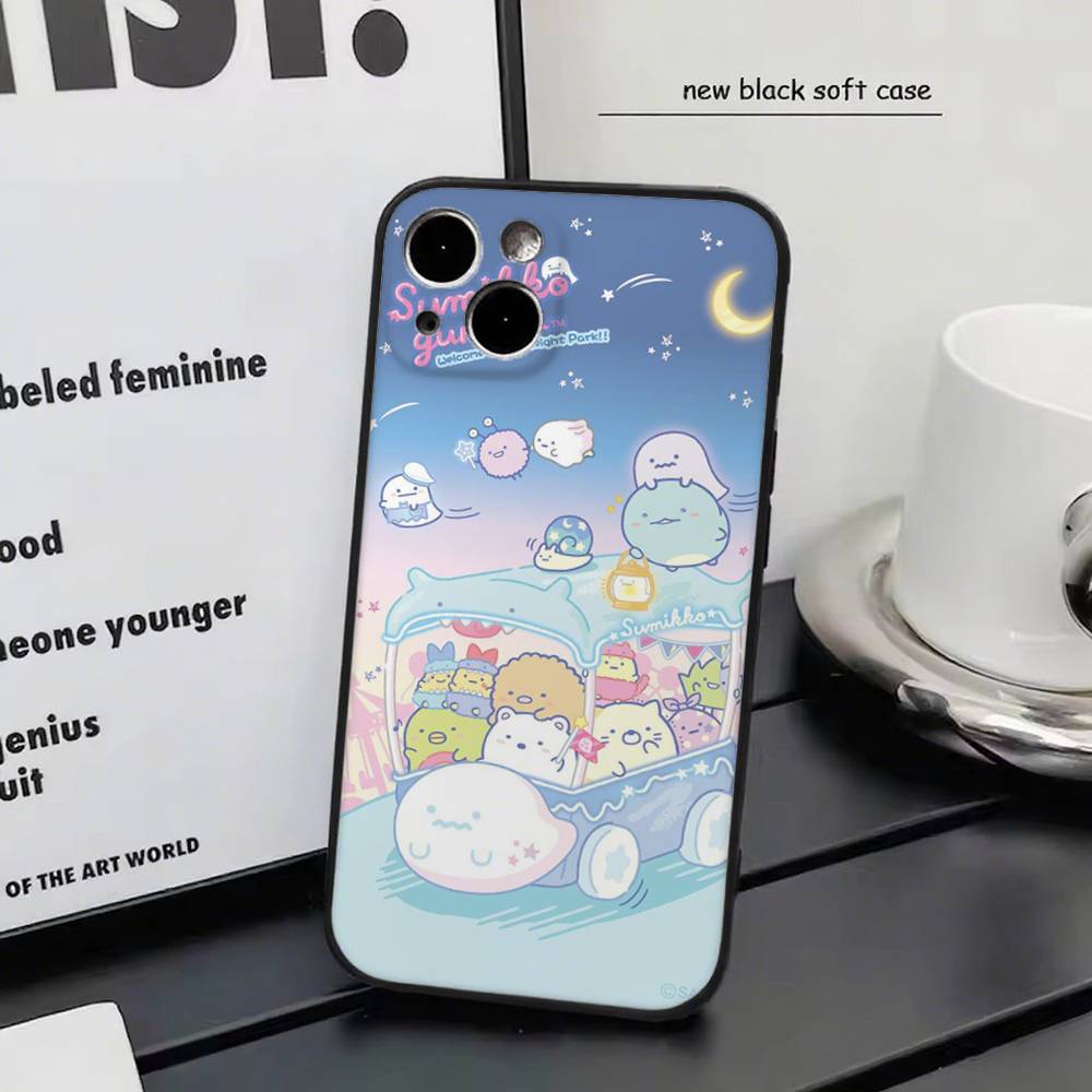Cute Cartoon Sumikko Gurashi For iPhone 13,17,11,12,16,14,15,Plus,Pro Max Soft Silicone Black Phone Case