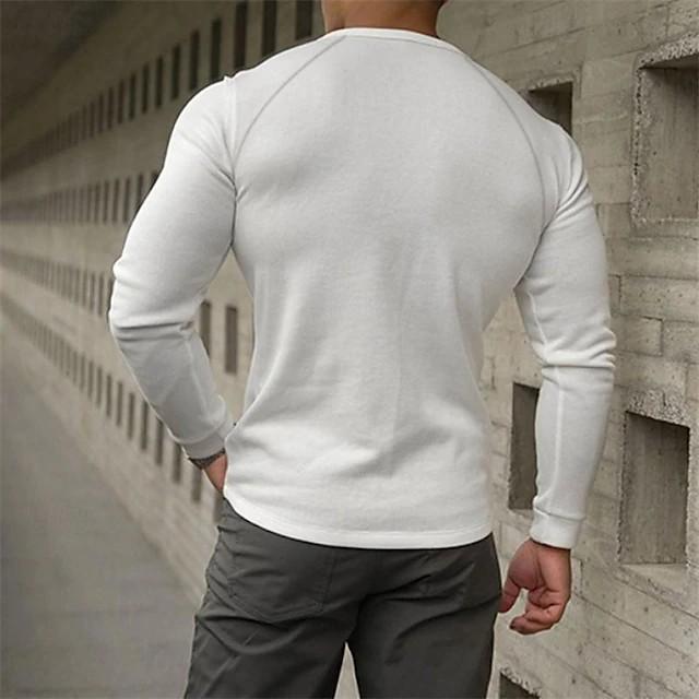 Men's Base Layer Long Sleeve T-Shirt Solid Color Casual Simple T-Shirt Top