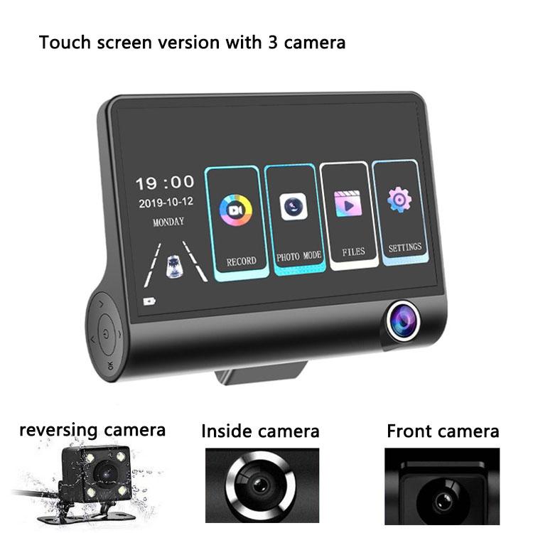 3 Lens Driving Recorder 4" Touch Screen 1080P Car DVR Dash Cam Video Recorder with G-sensor Motion Detection Parking Guard