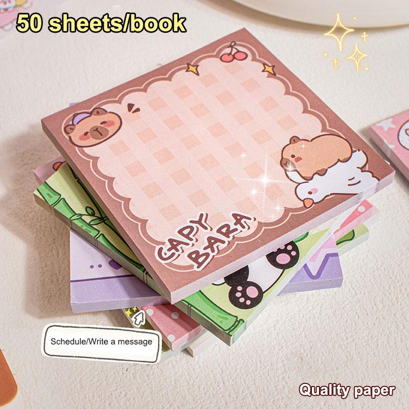Square Cartoon Sticky Notes Set Of 4*50Pcs Student Memo Pads Tearable And Sticky Notebook
