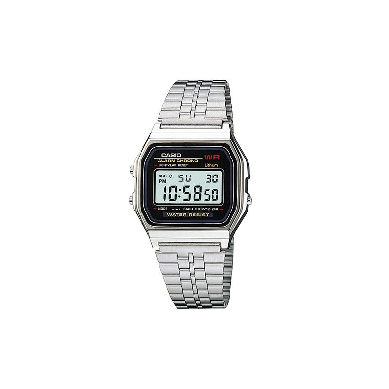 Casio YOUTH series-metal small square, retro, small square, waterproof, classic hot model, quartz movement, stainless steel strap, Japanese A159W-N1DF чёрный