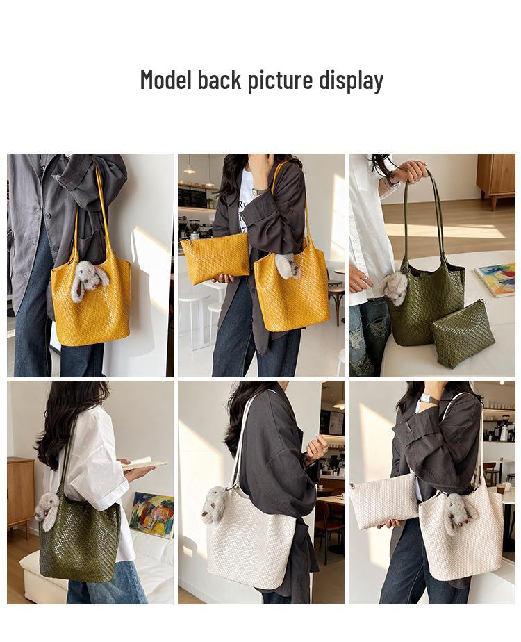 Popular Women's Large Capacity Mother-Child Tote - High-End Woven Texture Single Shoulder Bag for Commute and Shopping.