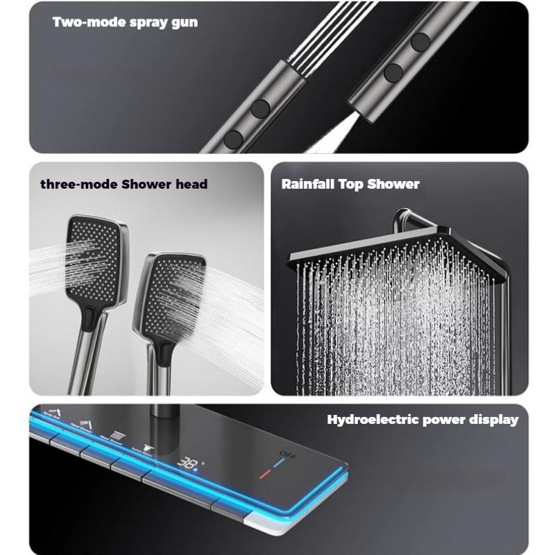 Set Doccia con Display Digitale Set Sistema Rubinetto Doccia Caldo Freddo Pulsante Piano Con Luce Ambientale Rubinetto Bagno Soffione