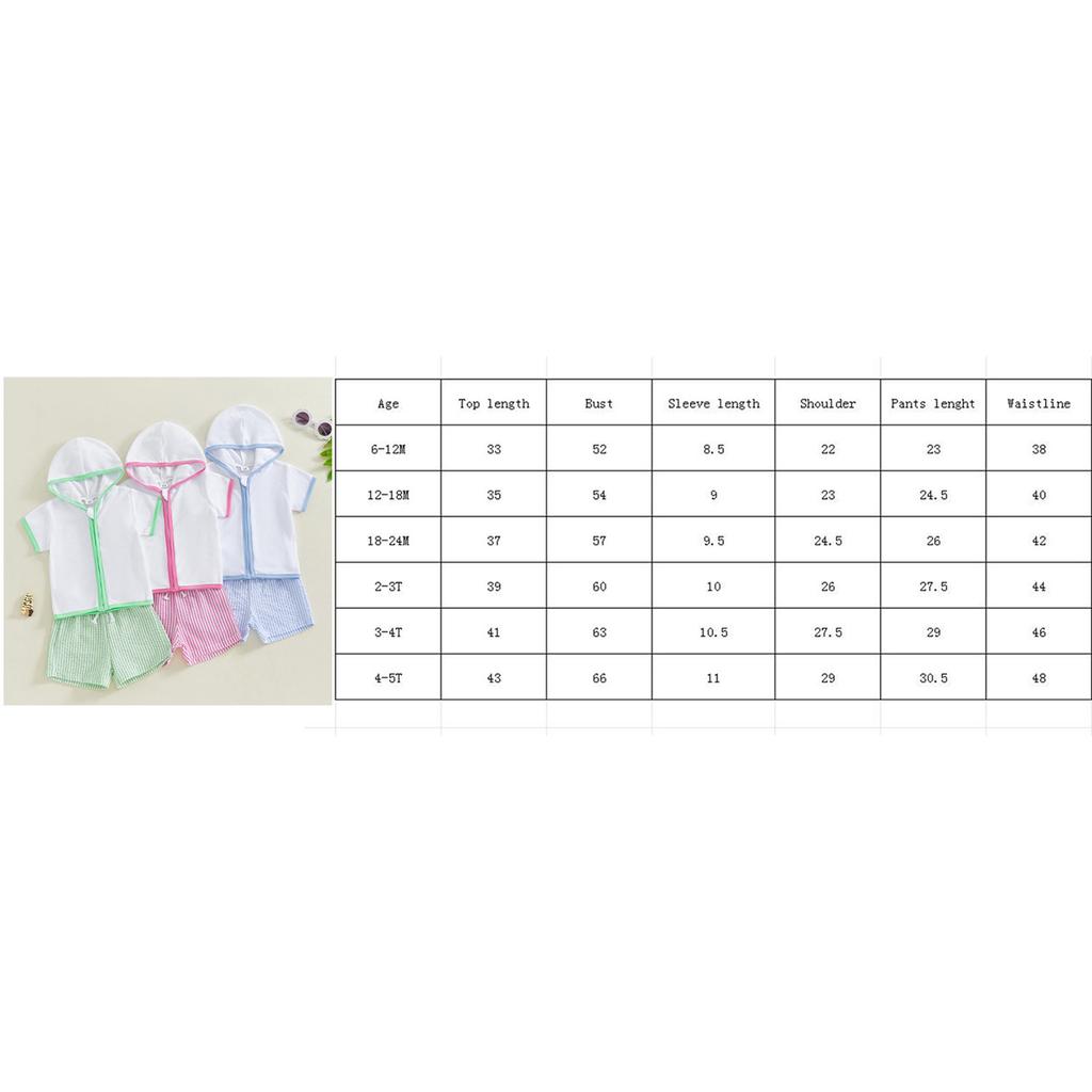 Toddler Boy Girl Beach Cover Up Set Short Sleeve Zipper Hood Tops with Stripe Print Shorts Outfit