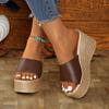 Aphixta Leather Summer Slides 9cm Wedge Heels Slippers Women Platform Mulers Sandals Clog Shoes Slides Big Size 43