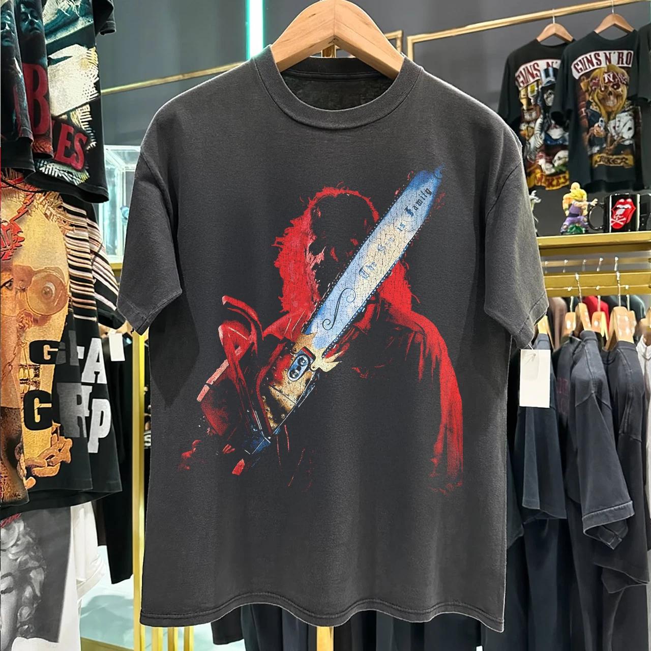 90s Leatherface The Saw Is Family Aged T-Shirt Black L S