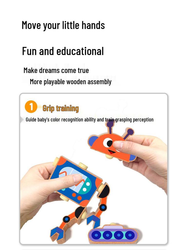 Creative DIY Wooden Robot Assembly Kit - Educational 3D Cartoon Toy