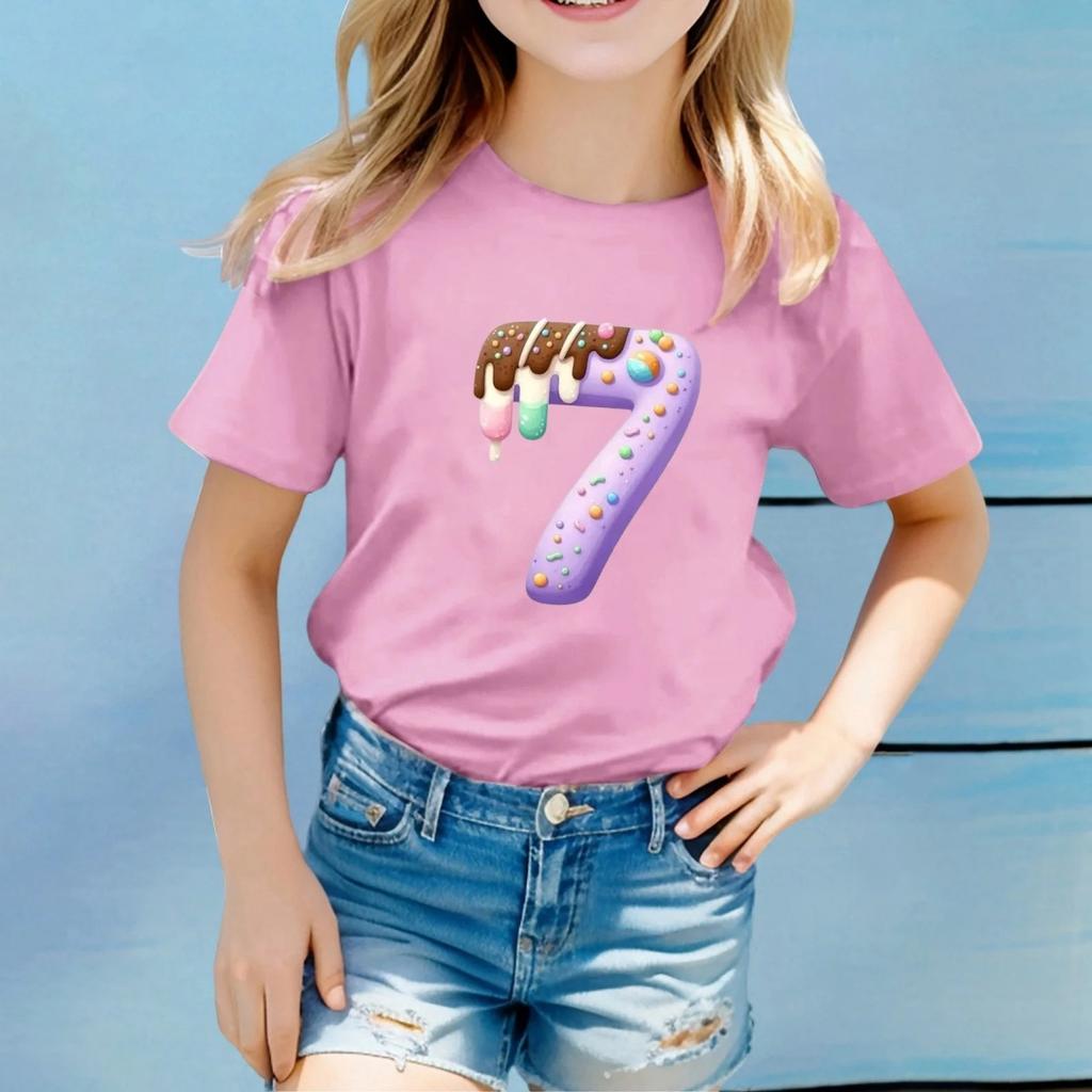Nuova T-shirt per Bambini con Stampa del Numero 67 Abbigliamento per Bambine T-shirt Girocollo Casual Comoda Manica Corta Abbigliamento