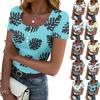 Women's Summer Fashion Tops Short Sleeve Square Neck Button Fashion Casual Floral Ribbed Knit Shirt