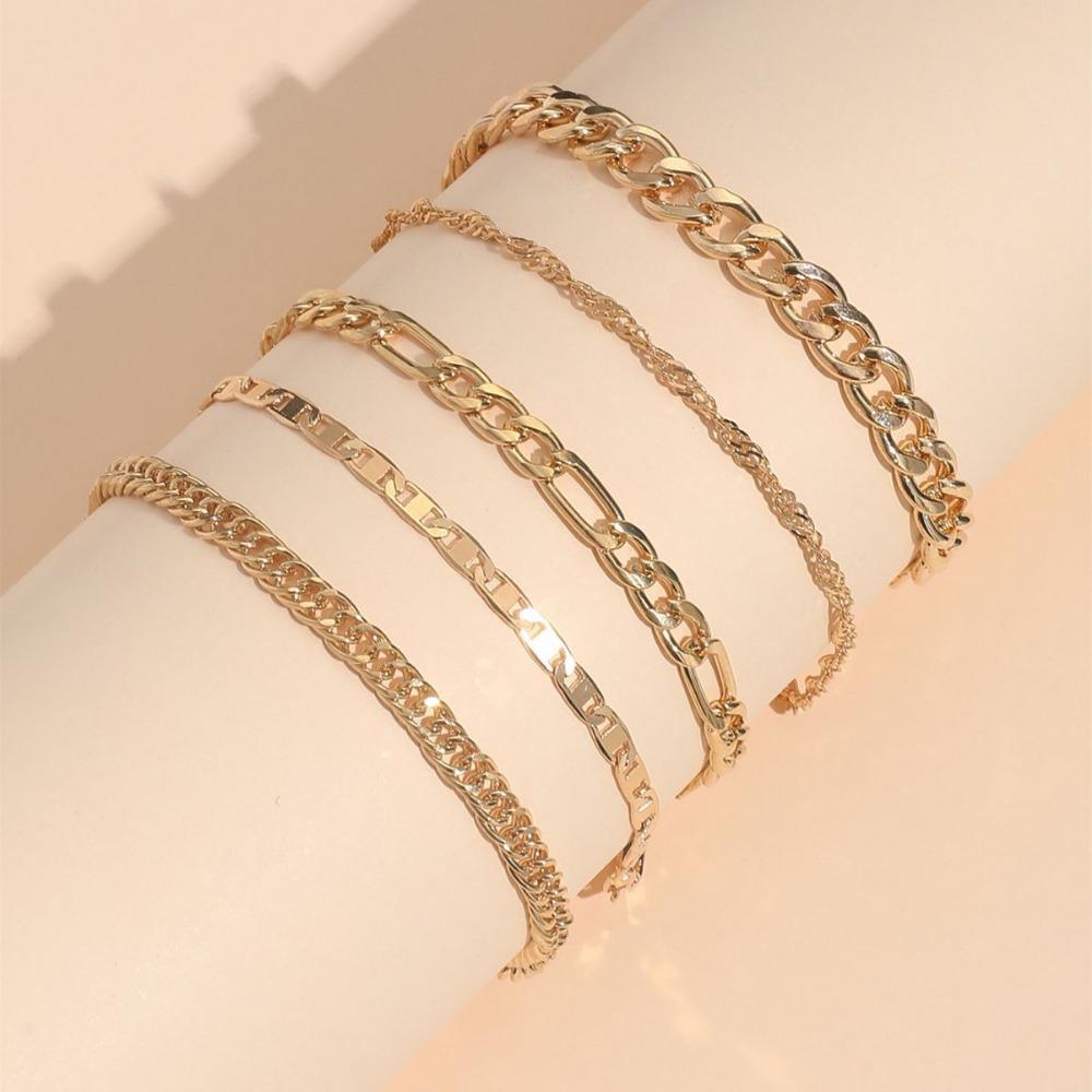 5 шт./комплект Богемный витой плоский цепочечный браслет на щиколотку для женщин Летний набор браслетов на щиколотку со звеньями Фигаро Модный аксессуар для ног Подарок
